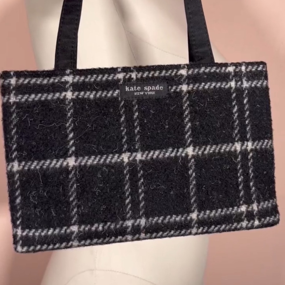 SOLD LIVE! Vintage Y2K Kate Spade Black Plaid HandBag - Picture 2 of 15